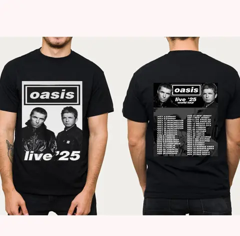 Oasis - World Tour 2025 Double-sided T-shirt -Trendy Men's and Women's Printed Comfortable Short-sleeved Street Wear 2025
