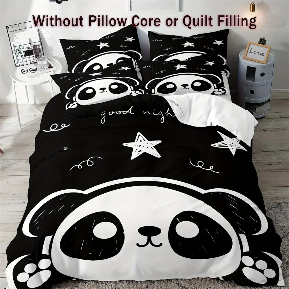 

3-Piece Black and White Panda Print Soft Brushed Microfiber Duvet Cover Set - Luxurious Bedding for Bedroom and Guest Room with