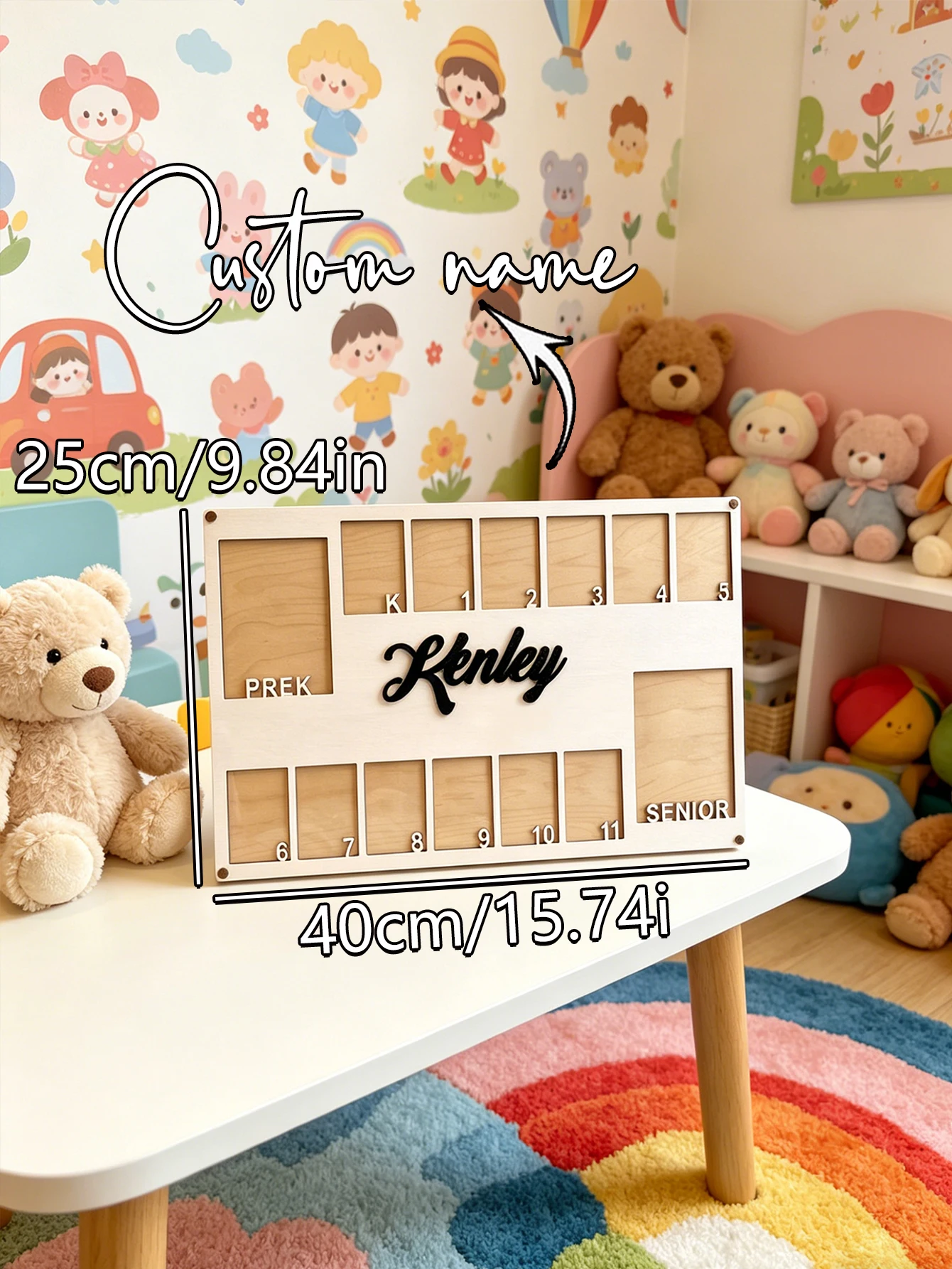Custom Name Pre-K to Senior Graduation Photo Frame Wooden School Picture Display Board Kid Growth Memory Keepsake Graduation Gif