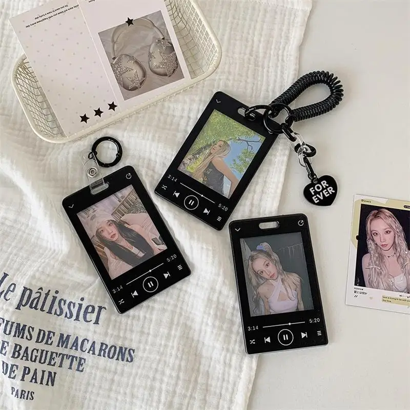 Creative Music Player Photocard Holder Student ID Card Holder Idol Photo Display Protect Storage Card Case Keychain Bag Pendants