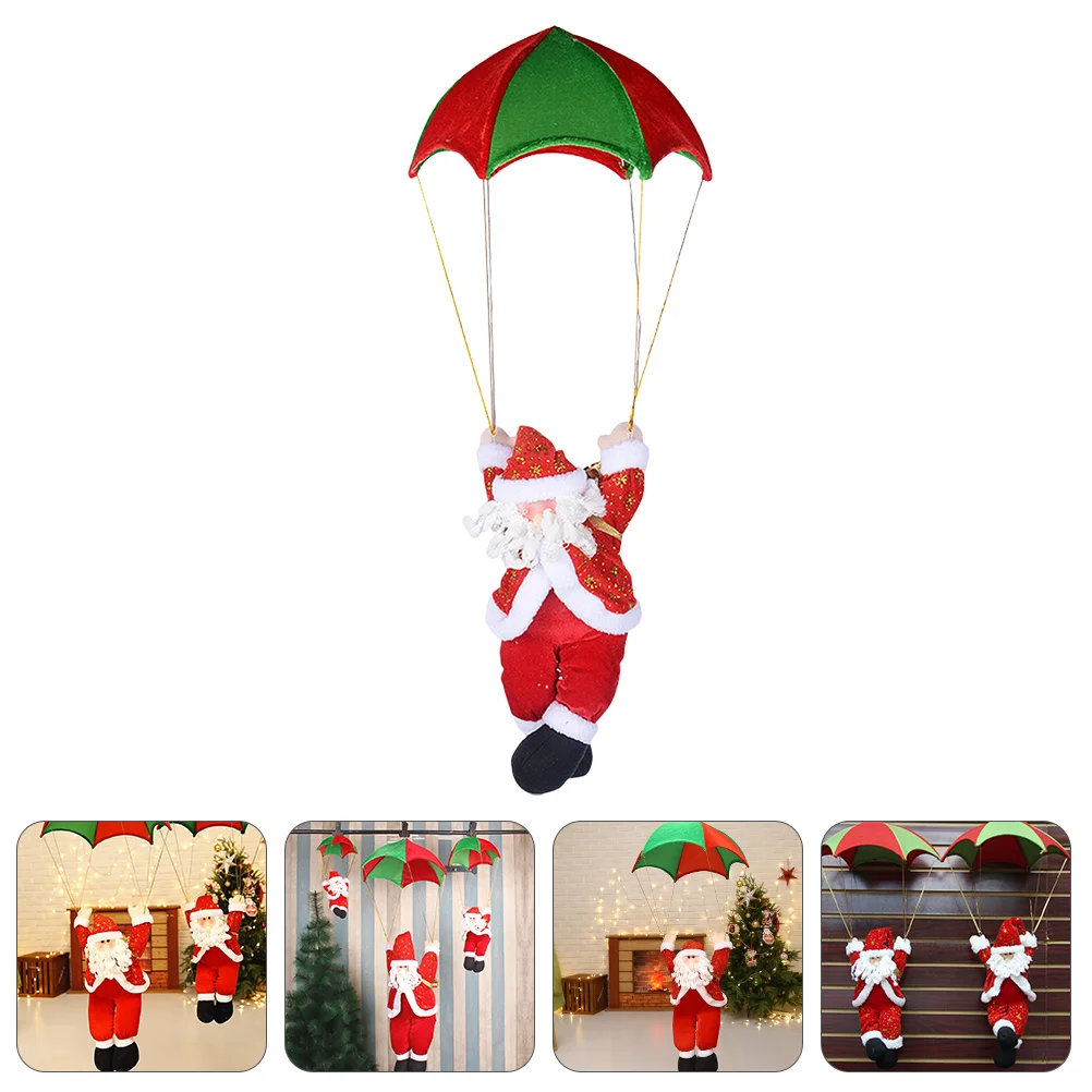 Skydiving Santa Claus Ornament Hanging Decor Christmas Plush Figure Toys Scene Adornment Cloth Pendant Courtyard