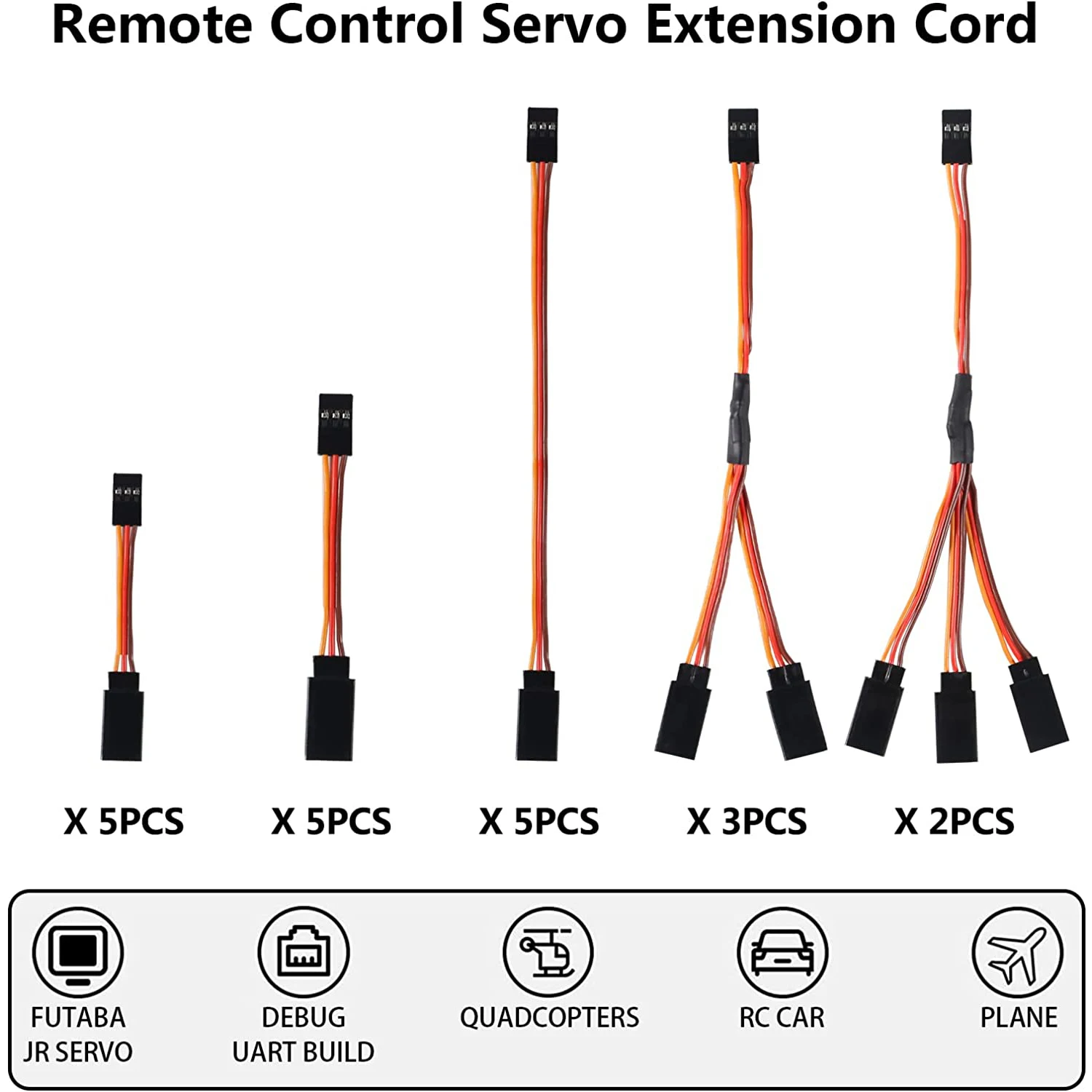 20pcs Servo Extension Cable Y Type Extended Line 5 Types Extension Wire Cable  for Futaba JR Y Harness Servo Extension