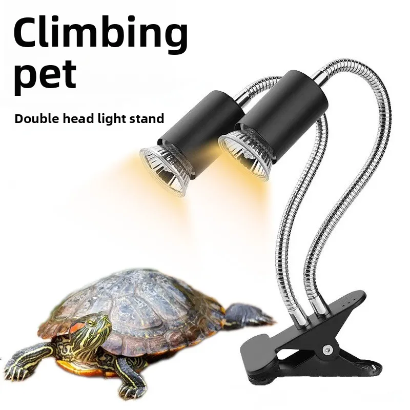 Dual Head Turtle Basking Lamp  25W/50W/75W UVA+UVB Reptile Heating Light with Timer+Dimmer Full Spectrum Sun Simulator