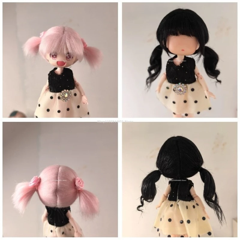 BJD Doll Wig Imitation Beach Wool/Ob11 Wig Cover Black/Pink Handmade DIY Doll Figurines Cute Wig 6 Points 8 Points False Hair