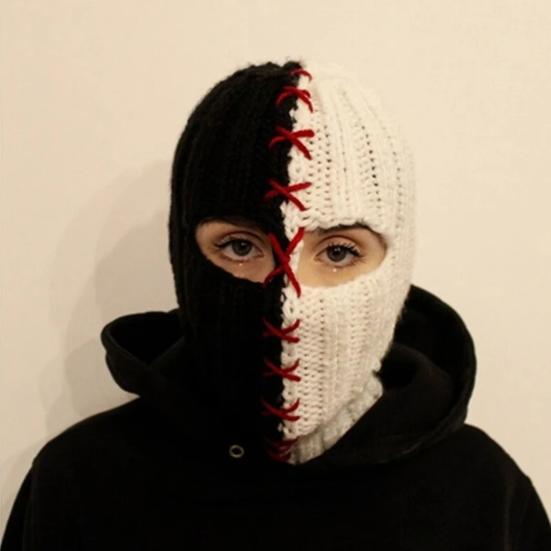 Terrifying Ghost Knitted Winter Balaclava Bucket Hat Full-Head Halloween Cosplay