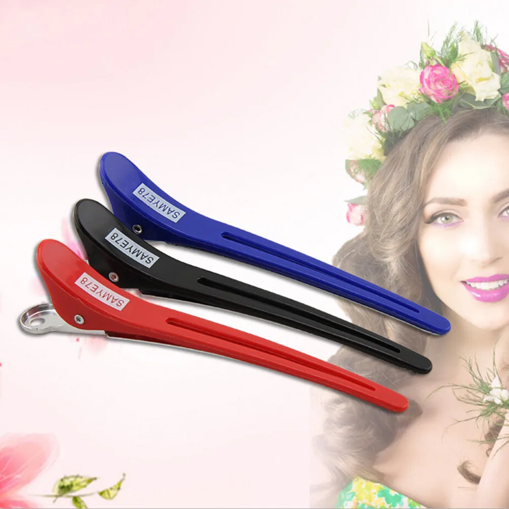 12Pcs Professional Hair Clips Plastic Metal Hinged Non-Slip Sectioning Clips for Hair Salon Hairdresser Teeth Grip Styling