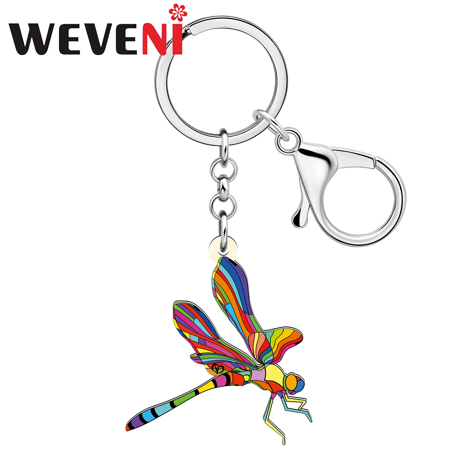 WEVENI Acrylic Floral Spring Summer Dragonfly Keychains Charm Purse Backpak Key Chains For Women Kids Girls Key Ring Gifts