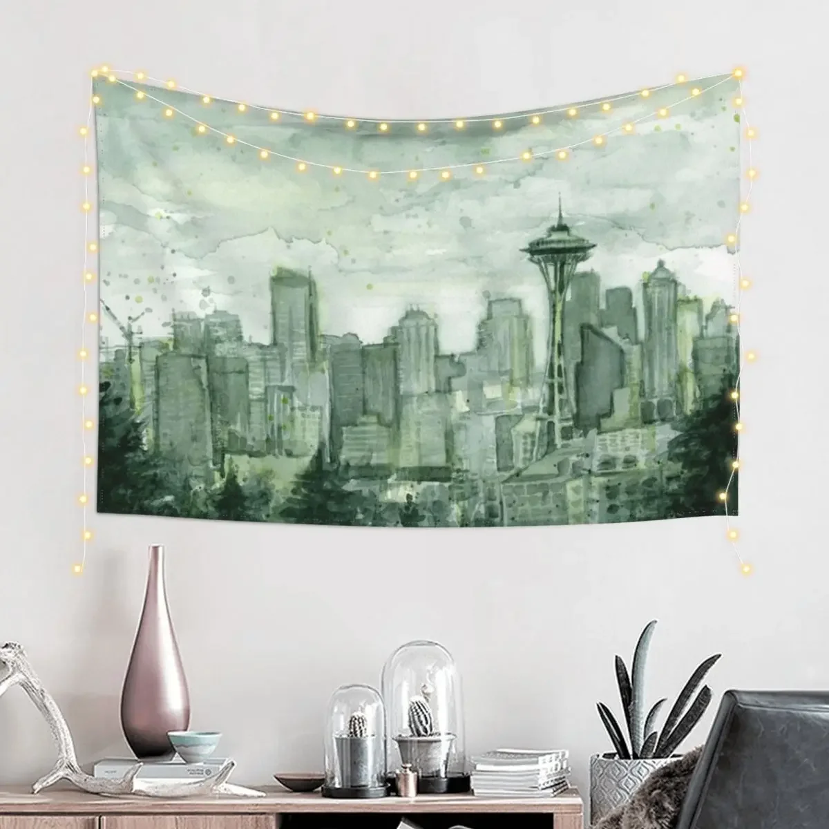 Seattle Skyline Space Needle Watercolor Painting Tapestry Bedroom Decor Home Supplies Bedroom Decoration Tapestry