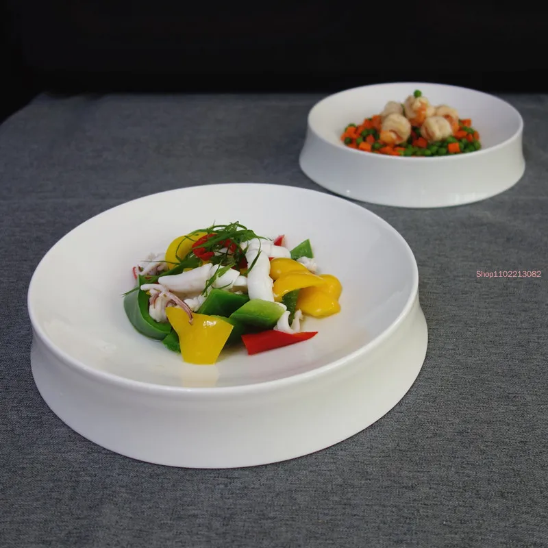 white-artistic-conception-volcanic-plate-ceramic-round-soup-special-cold-dish-hotel-restaurant-western-tableware