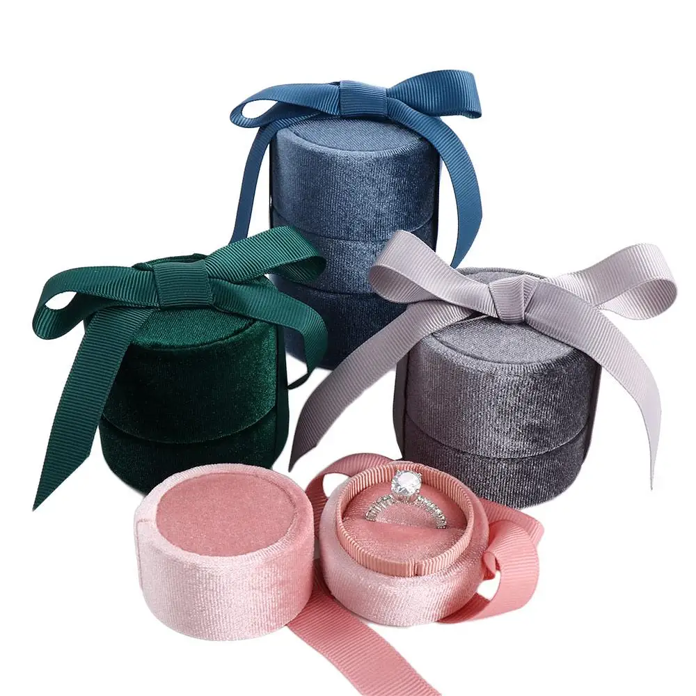 

Round Cute Gift Box Engagement Ring Velvet Bowknot Displays Box Jewelry Display Fashion Accessories Jewelry Box