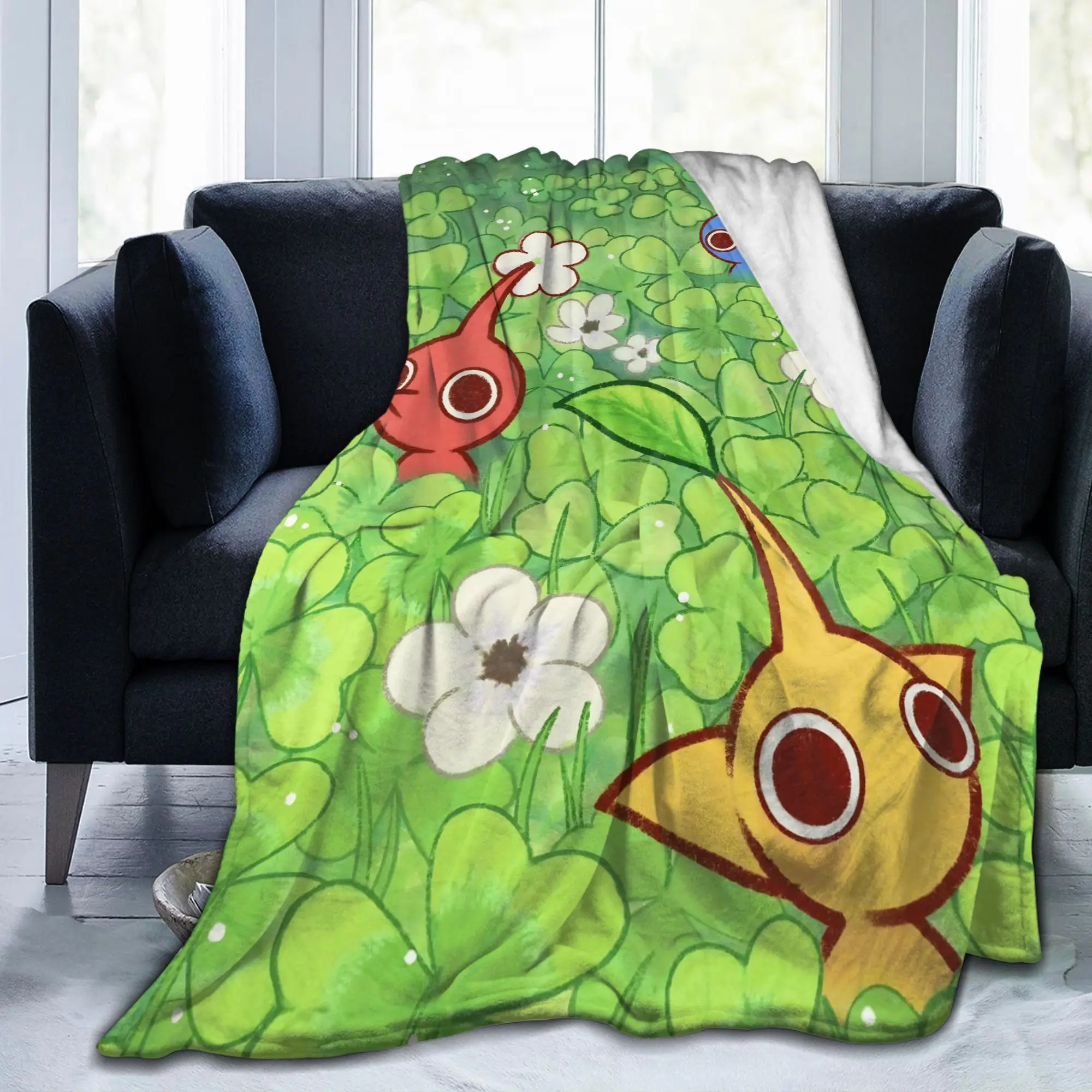 Pikmins Family Cute Fun Flannel Throw Blankets Game Anime for Rug Piece Knitted Blanket Travel Portable Multifunction Throws