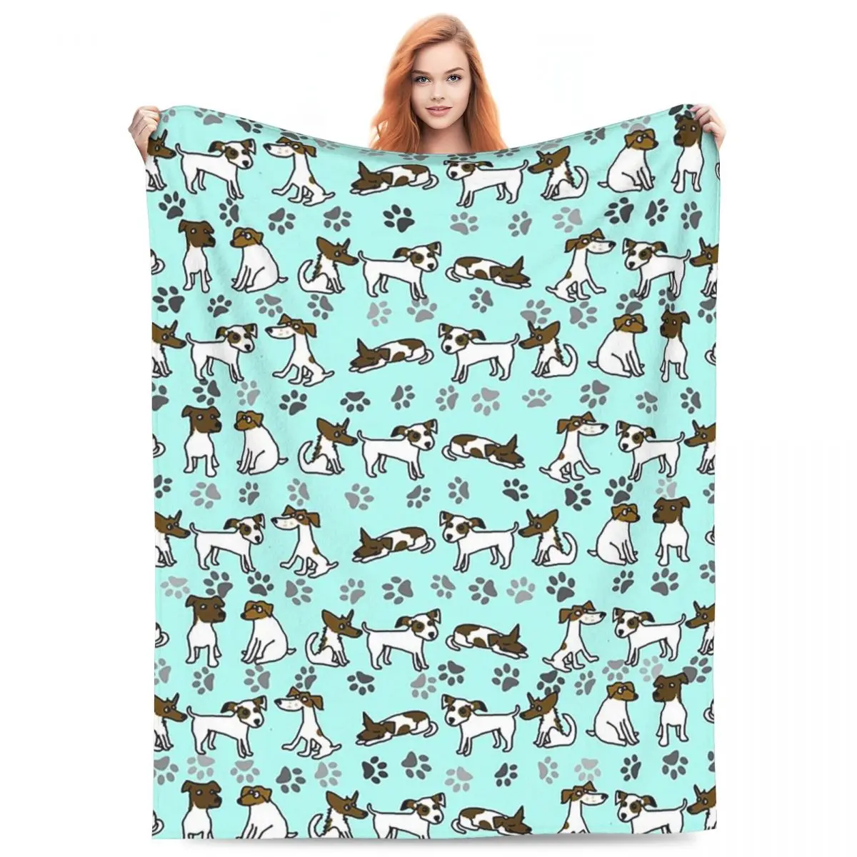 Jack Russell Terrier Cartoon With Light Blue Background Blanket Flannel Blanket for Home Bedroom Travel Throws Bedspread Quilt