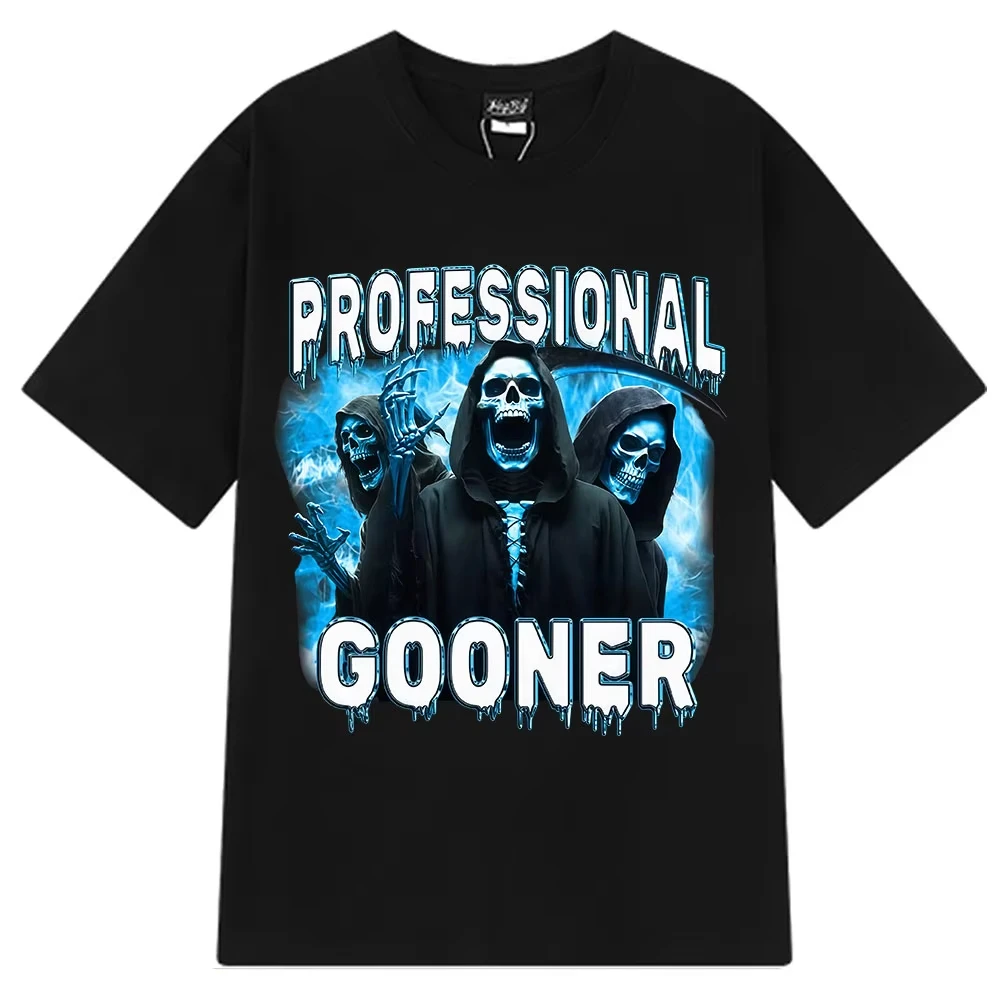 2026 Professional Gooner Offensive Funny Skeleton Meme T Shirts Goon Sexual Joke Party Oversized Cotton Tee for Men Women