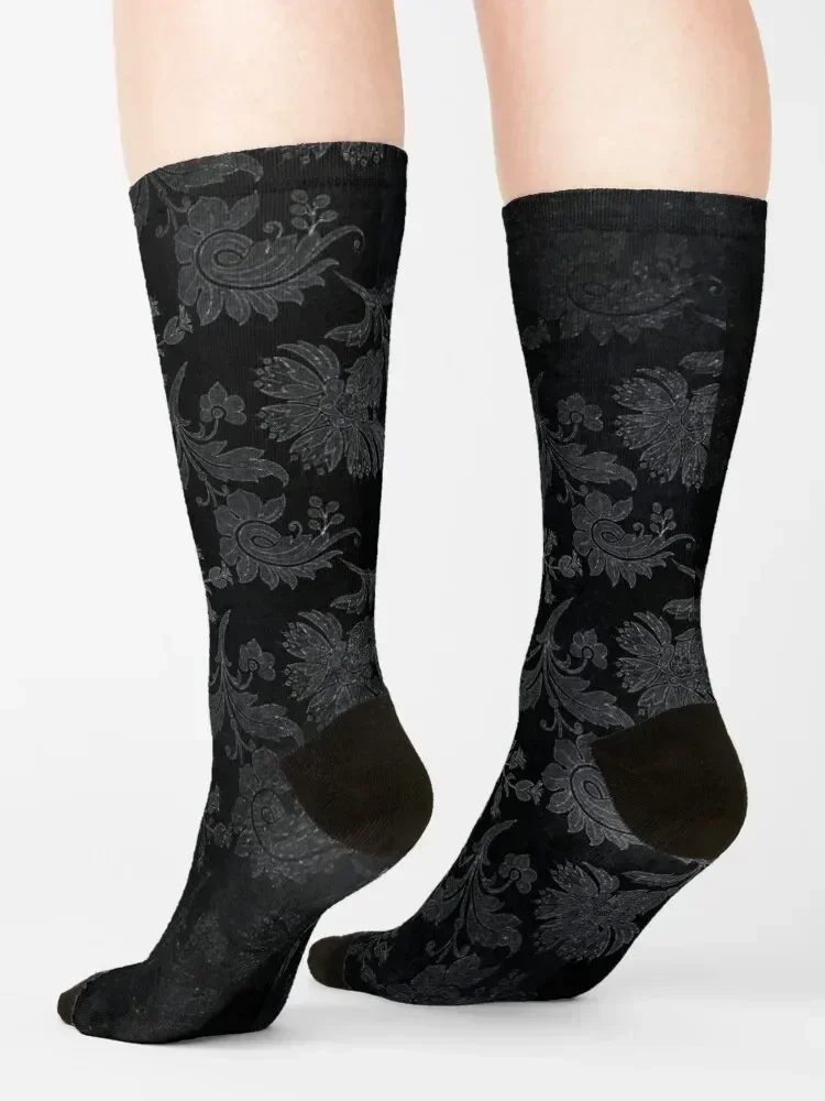 Black And Silver Vintage Damask Socks hip hop designer brand Lots new in's Girl'S Socks Men's