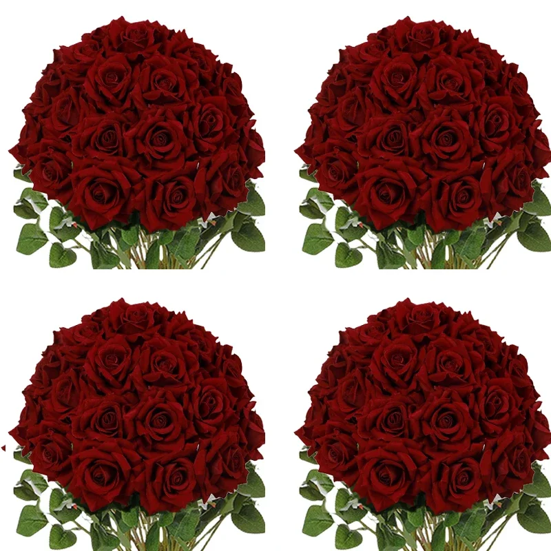 

Artificial Roses Velvet Flowers with Long Stem Fake Roses Bouquet DIY for Home Wedding Decor 50 PCS