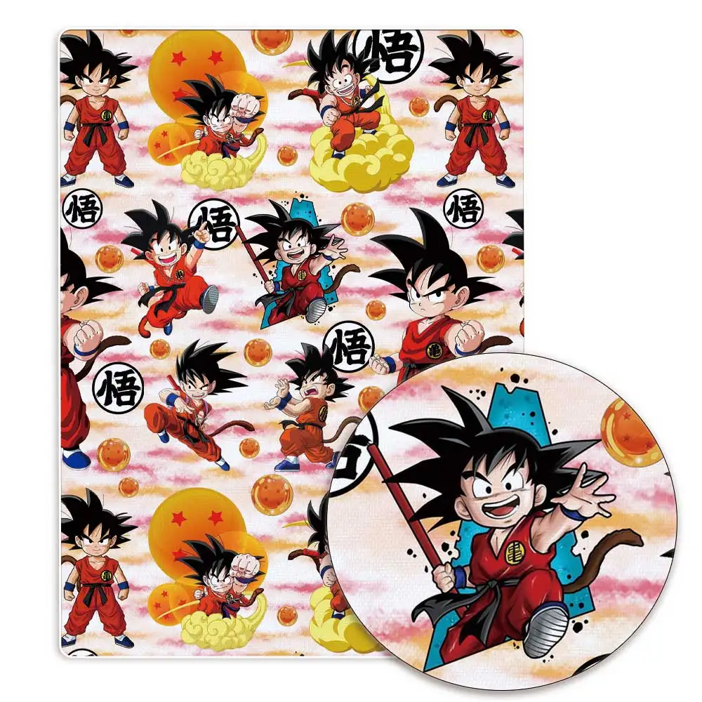 Tela de poliéster y algodón con estampado de dragon ball para niños, tejido de retales de 140x50cm con estampado de Anime para costura de vestidos de bebé