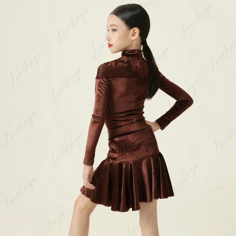 子供用冬春用女の子ラテンダンス練習服、子供用パフォーマンストレーニング・練習服