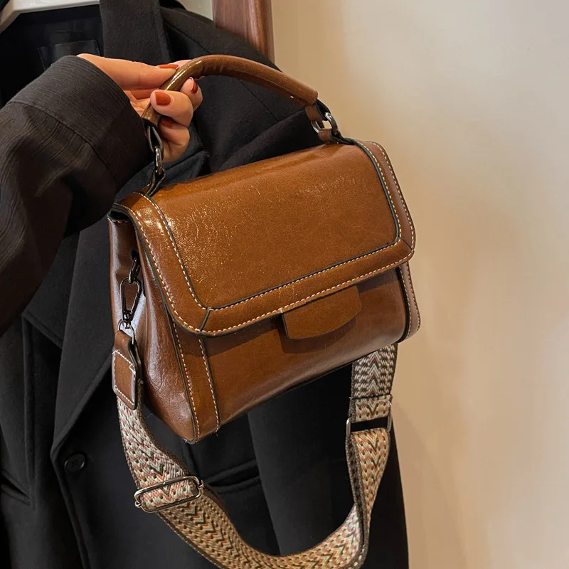 حقيبة كتف كلاسيكية لعام 2025، محفظة كروس بحزام عريض، حقيبة نسائية بمقبض علوي بسيط من اليوم إلى الليل، حقيبة حبال كاجوال #4