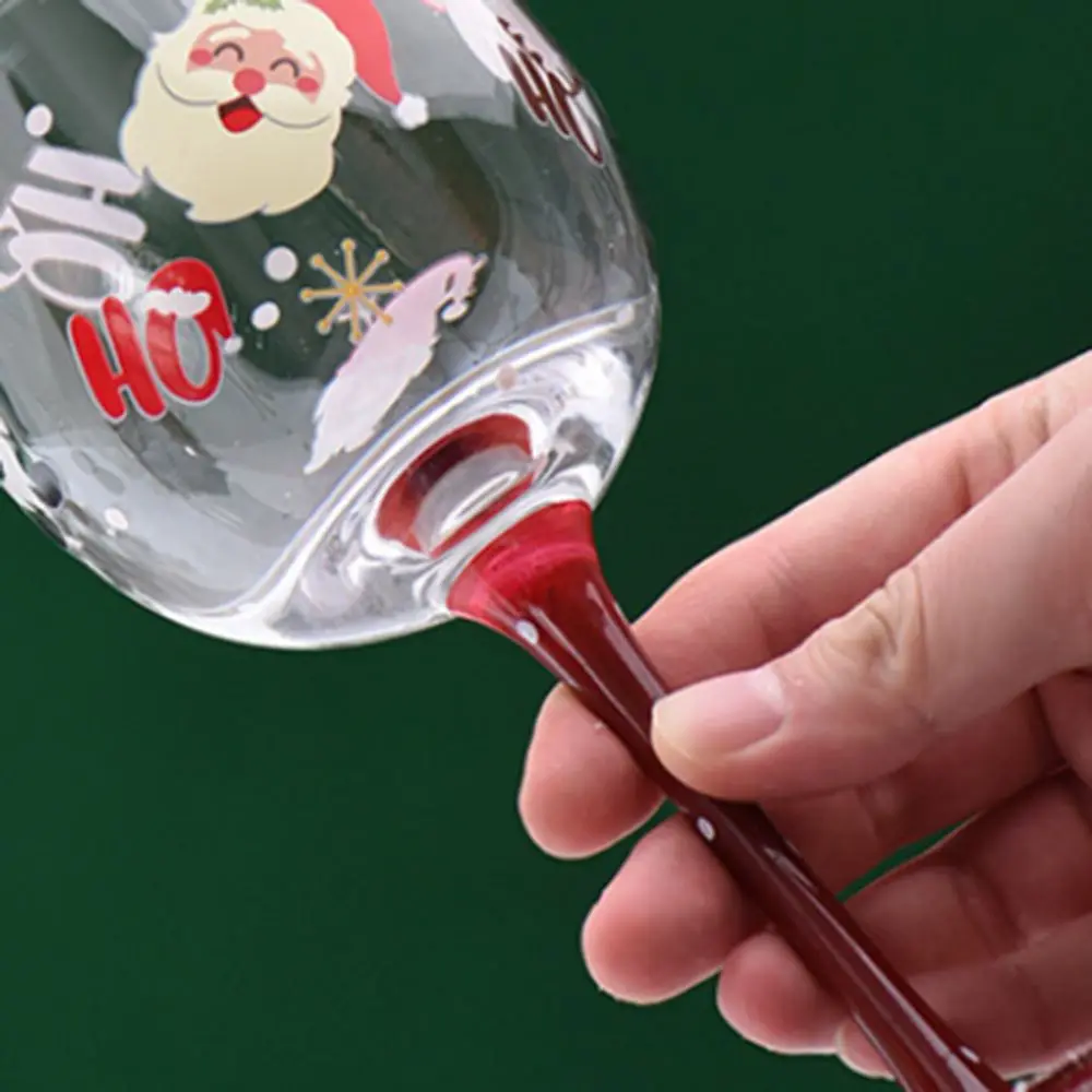 

Hand Painted Christmas Theme Glass Goblet Santa Claus Snowman Pattern Transparent Red Wine Glass Cartoon Crystal Cups Hotel