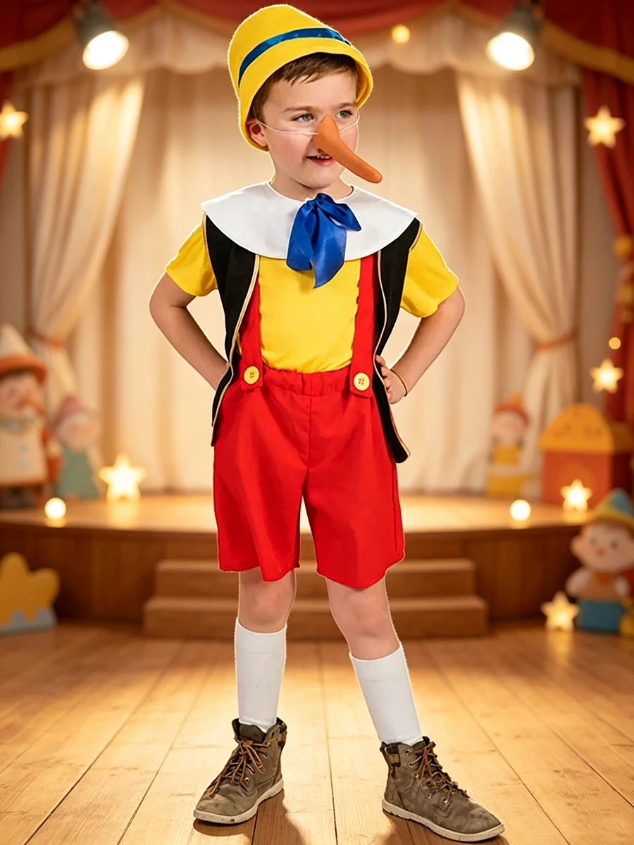 Umorden Puppet Pinocchio Costume for Kid Child Toddler Boy with Long Nose 3-4T 4-12T