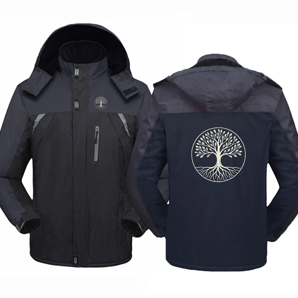 

Trees Pattern 2026 Autumn And Winter Men's Thicken Warm Windbreaker Hoodies Versatile Splicing Design Sense Jacket Coat