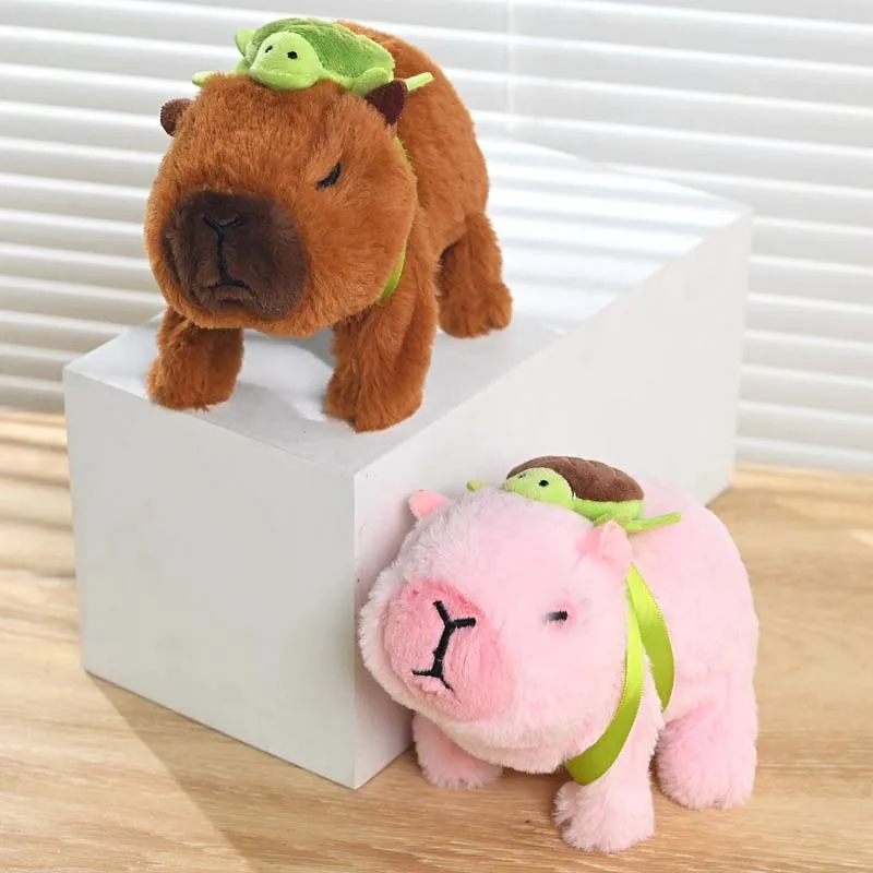 Simulation Electric Plush Capybara Doll Walk Make Sounds Electronic Pet Capybara Children's Toy  With Turtle bag