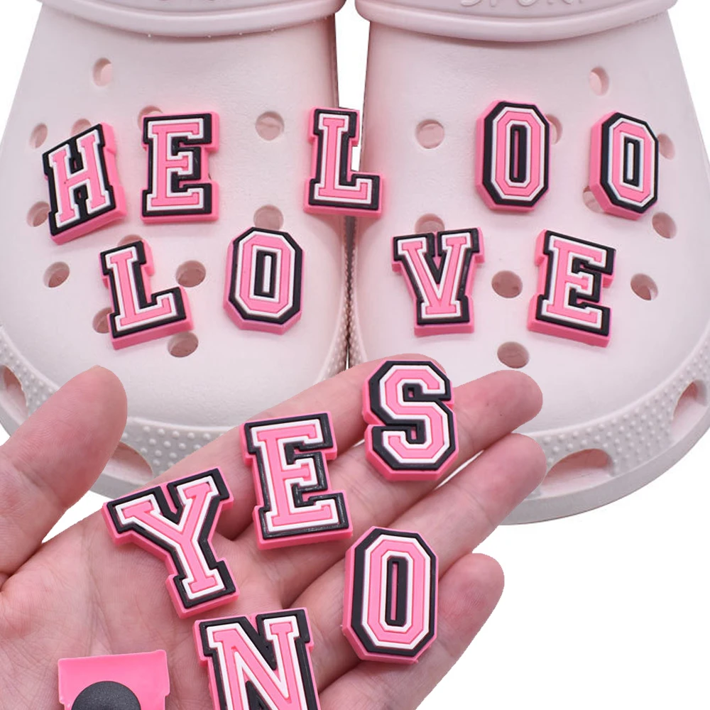 Wholesale 1pcs PVC Shoe Accessories for Crocs Charms Pink Letter Badge Women Sandals Buckle Kids Pins Men Decoration Jeans