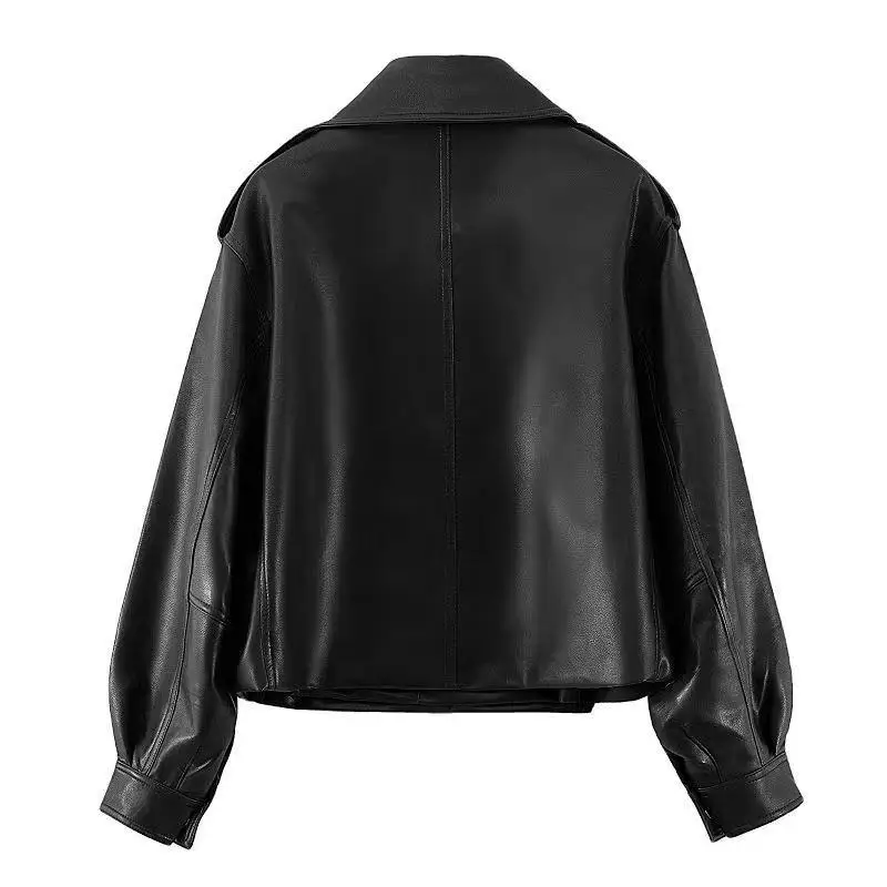 Leather jackets Women Faux Leather Spring Bomber Jacket MotoBiker Coat PU Windbreak Drive Outwear Autumn Big Lapel Collar