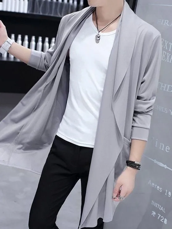 Men's Long Sleeve Ice Silk Cloak Breathable Lightweight Fashionable Windbreaker Casual Style Standard Fit Polyester Fiber