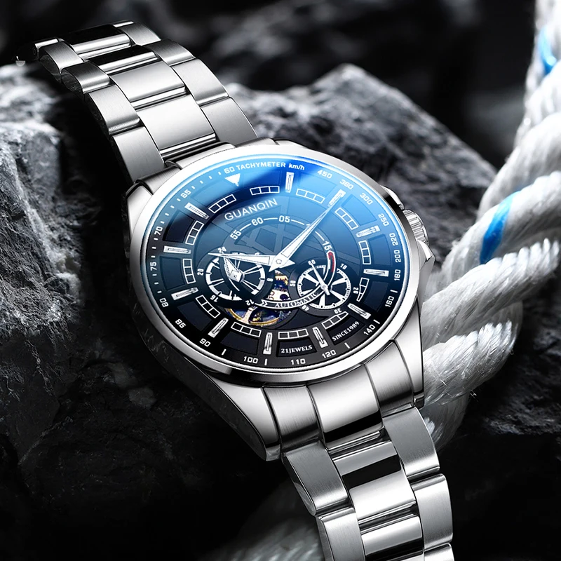 GUANQIN Men\'s Automatic Watch Stainless Steel Mechanical Wristwatch For Men Luminous Clock Luxury Fashion New 2024 Waterproof