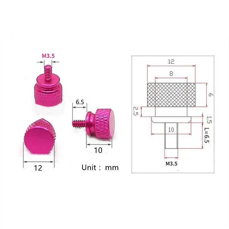 3/5/10pcs 6#-32x6 /M3.5 Aluminum step thumb screw Computer case Screw Knurled Hand Screws anodized 11 colors