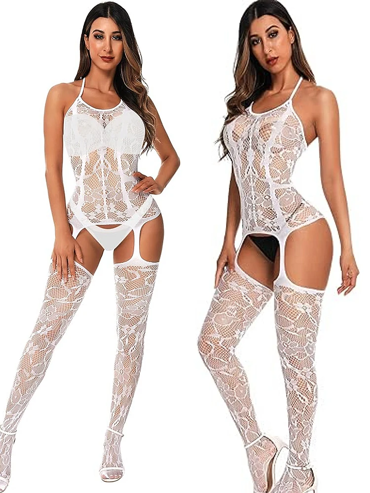 White Hot Open Crotch Mesh Bodystockings New Sexy​ ​Lingerie Women Body Suit Underwear Crotchless Catsuit Erotic Porn Bodysuit