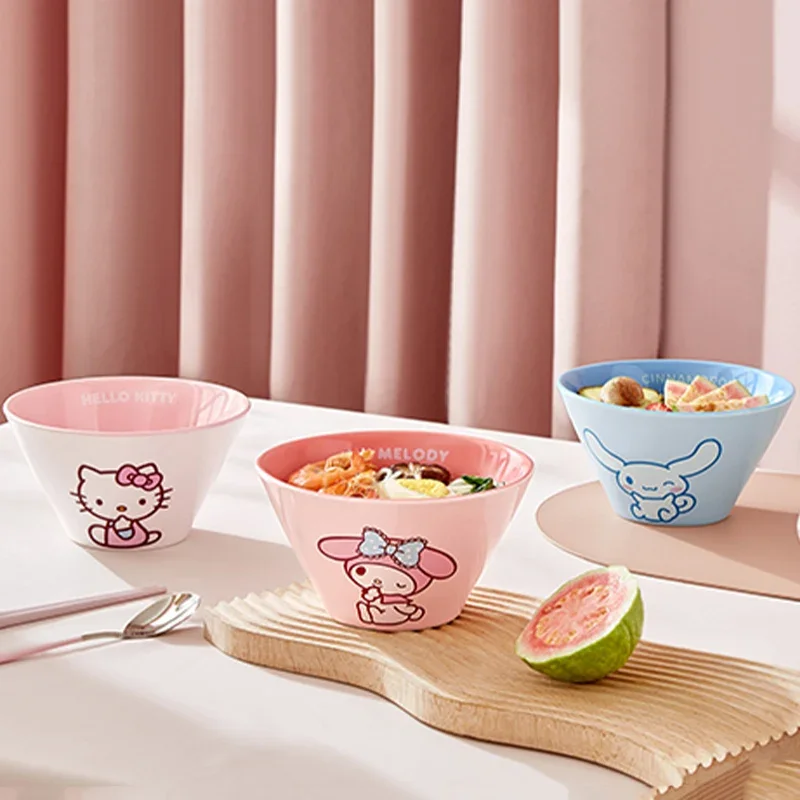 Sanrio Kawaii Hello Kitty Ceramics Ramen Bowl My Melody Cinnamoroll Anime Cartoon Household Tablewares Noodle Soup Eating Bowls