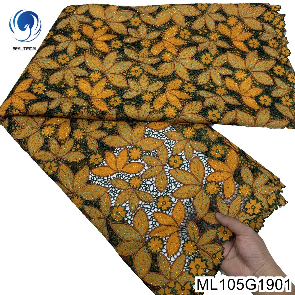 

2024. African Guipure Lace, Nigerian Guipure Water Soluble Cord Fabric, Charm Blooming Simplicity Women's Formal Dress, ML105G19