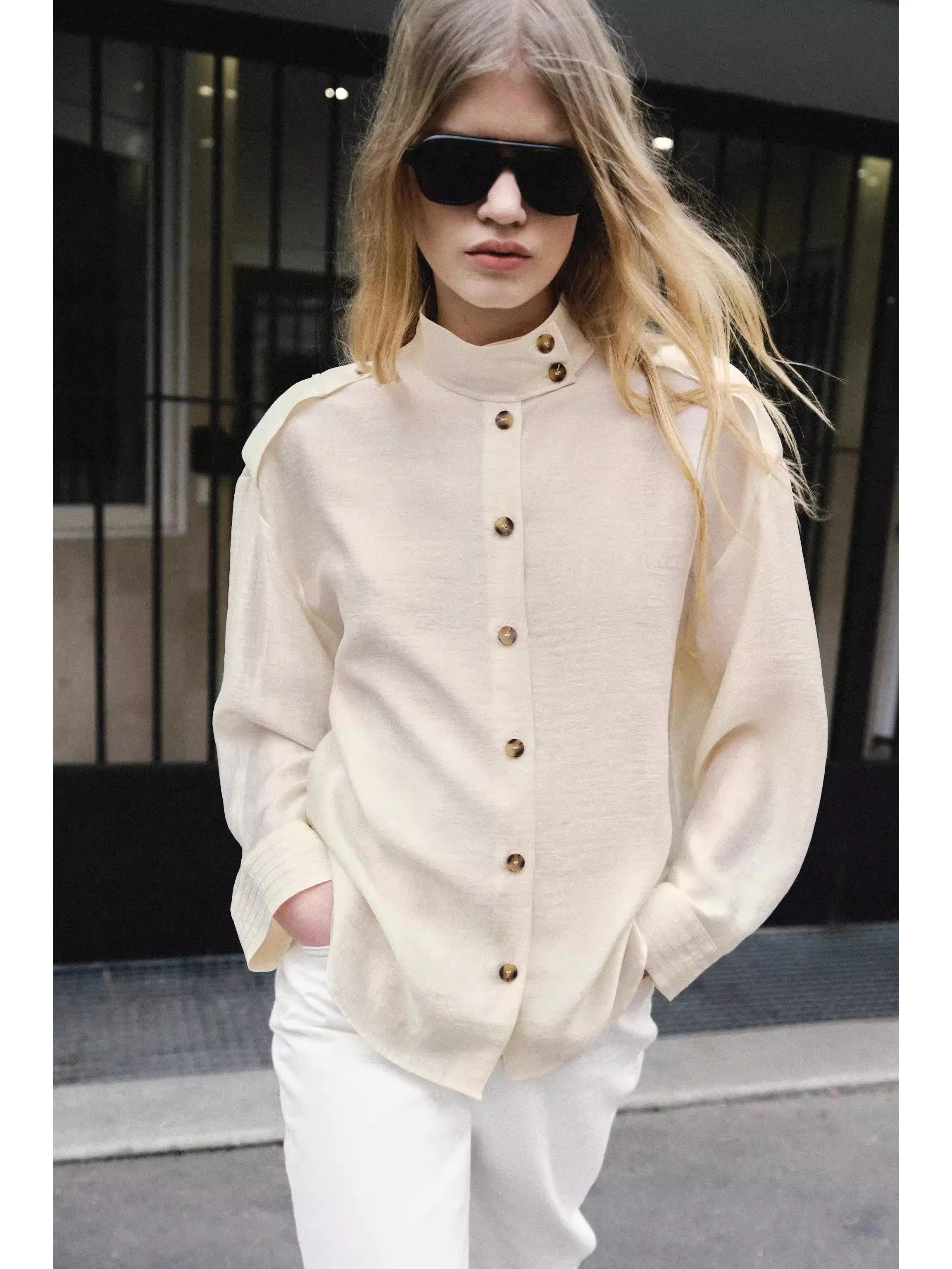 Spring New Arrival Women's Shirt Simple Long Sleeve Casual Stand Collar Shirt ZA2026 2164548 712 Ethnic Stage Costume