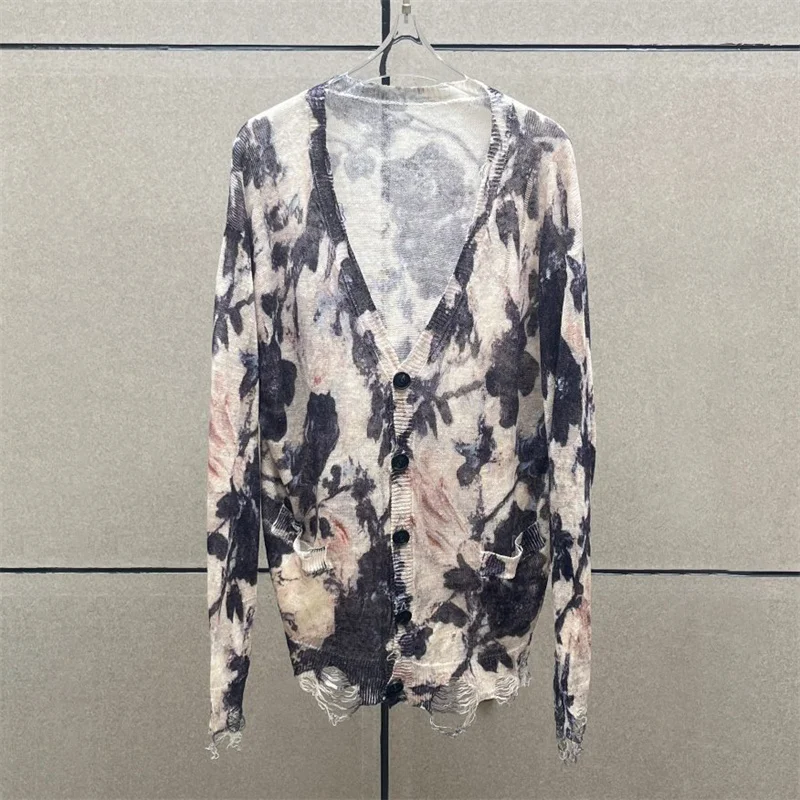 

Кардиган для женщин. Новый эластичный вязаный топ с v-образным вырезом и длинными рукавами на осень 2023. Женский свитер из 100% льна с принтом y2k Тонкое пальто.