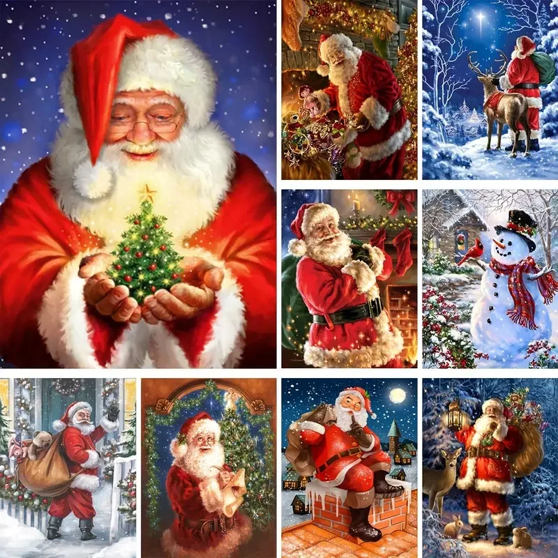 5D Diy Diamond Painting Christmas Diamond Mosaic Children's Hobby Santa Claus Cross Stitch Cartoon Snowman Picture Decoration