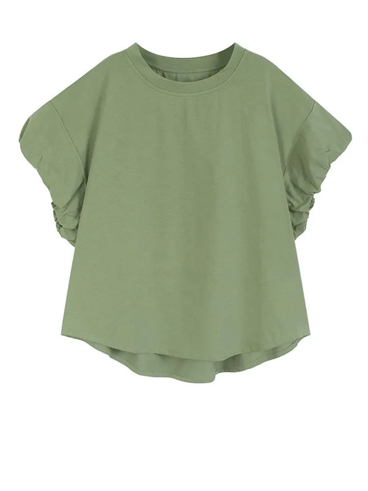 Women Green Black Brief Big Size Casual T-shirt New Round Neck Short Sleeve Fashion Tide Spring Summer