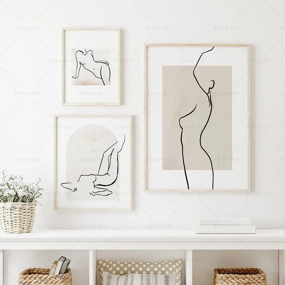 Sexy Female Body Art Print Naked Nude Canvas Poster Line Drawing Prints Abstract Woman Wall Art Painting Pictures Bedroom Decor