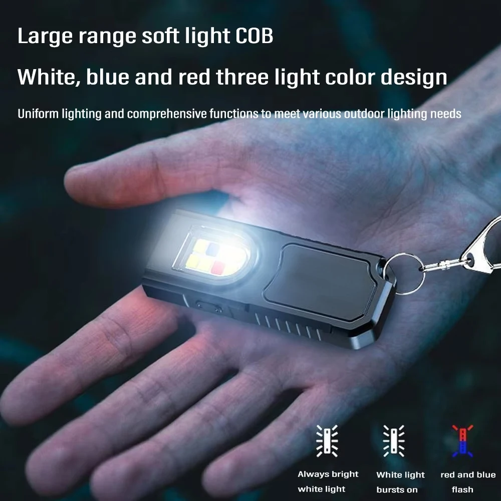 Multifunctional Keychain Flashlight USB Rechargeable Mini Flashlight With COB Work Light Keyring Camping Walking Pocket Lamp