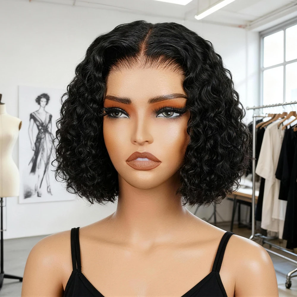 Pas de colle vague profonde 13x4 Hd dentelle frontale perruques pour les femmes 7x5 sans colle Bob perruque eau bouclés perruques de cheveux humains 250 densité prêt à porter
