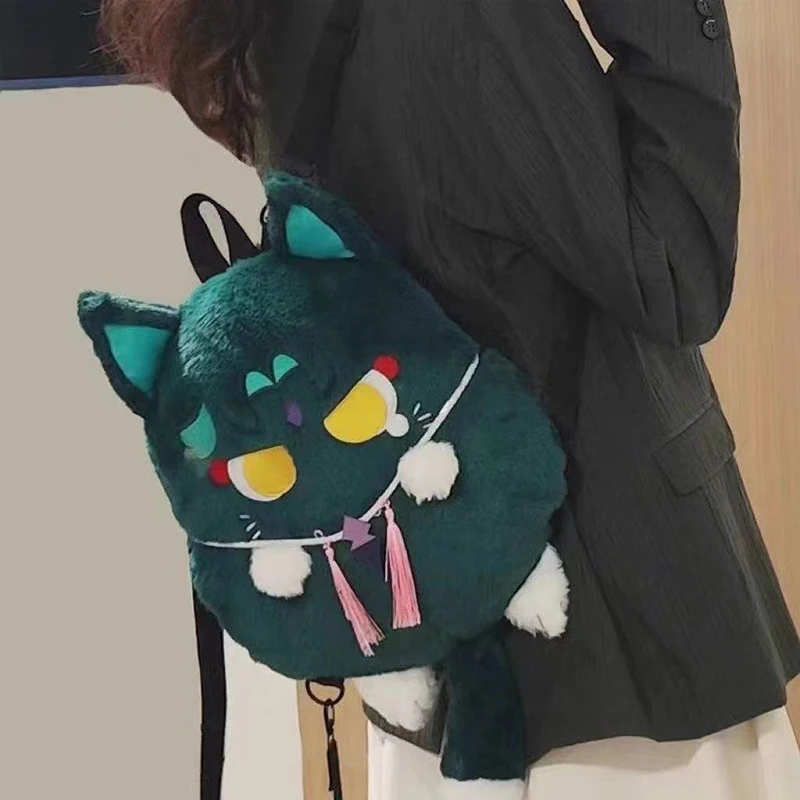 Gioco Anime Genshin Impact Wanderer muslimah Cat Xiao Cosplay peluche adorabile borsa per studenti con cerniera di grande capacità