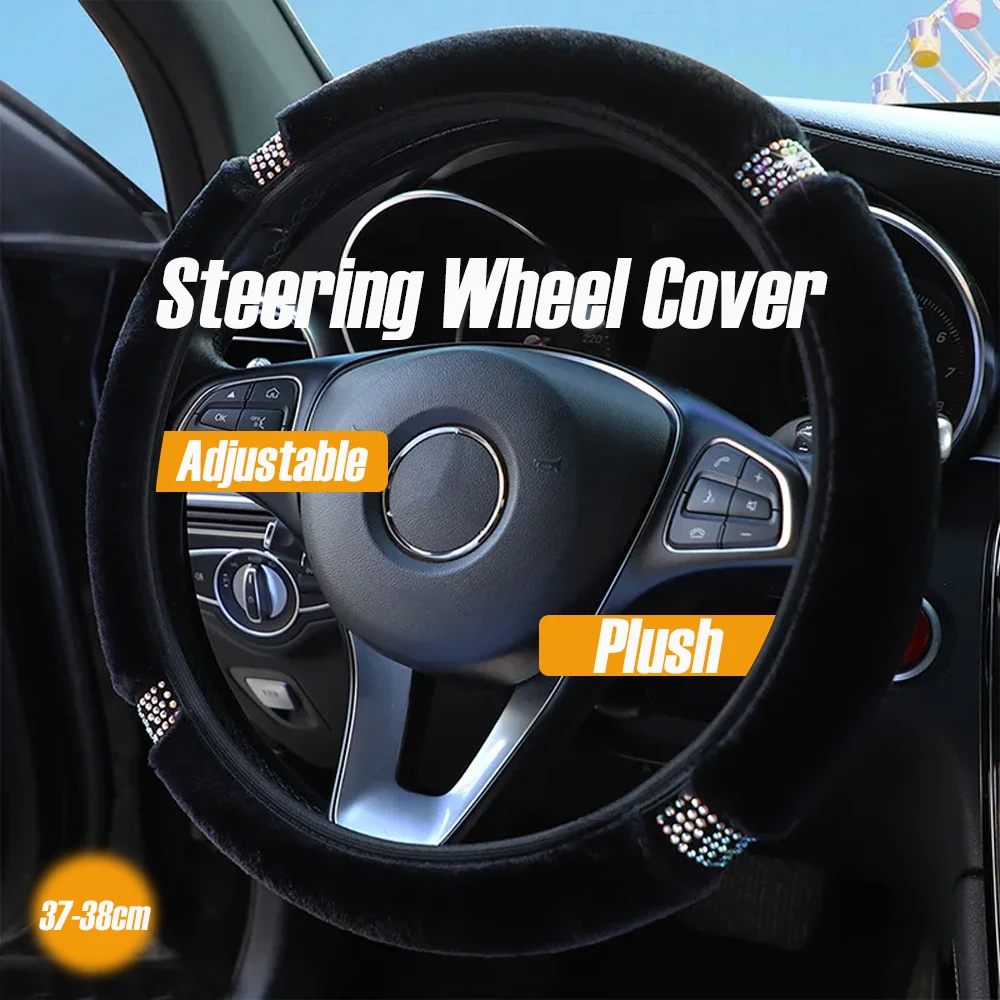 

Soft Plush Car Steering Wheel Cover Adjustable Multi Color Rhinestone Cars Steering-Cover Auto Decoration Accessories 37-38cm