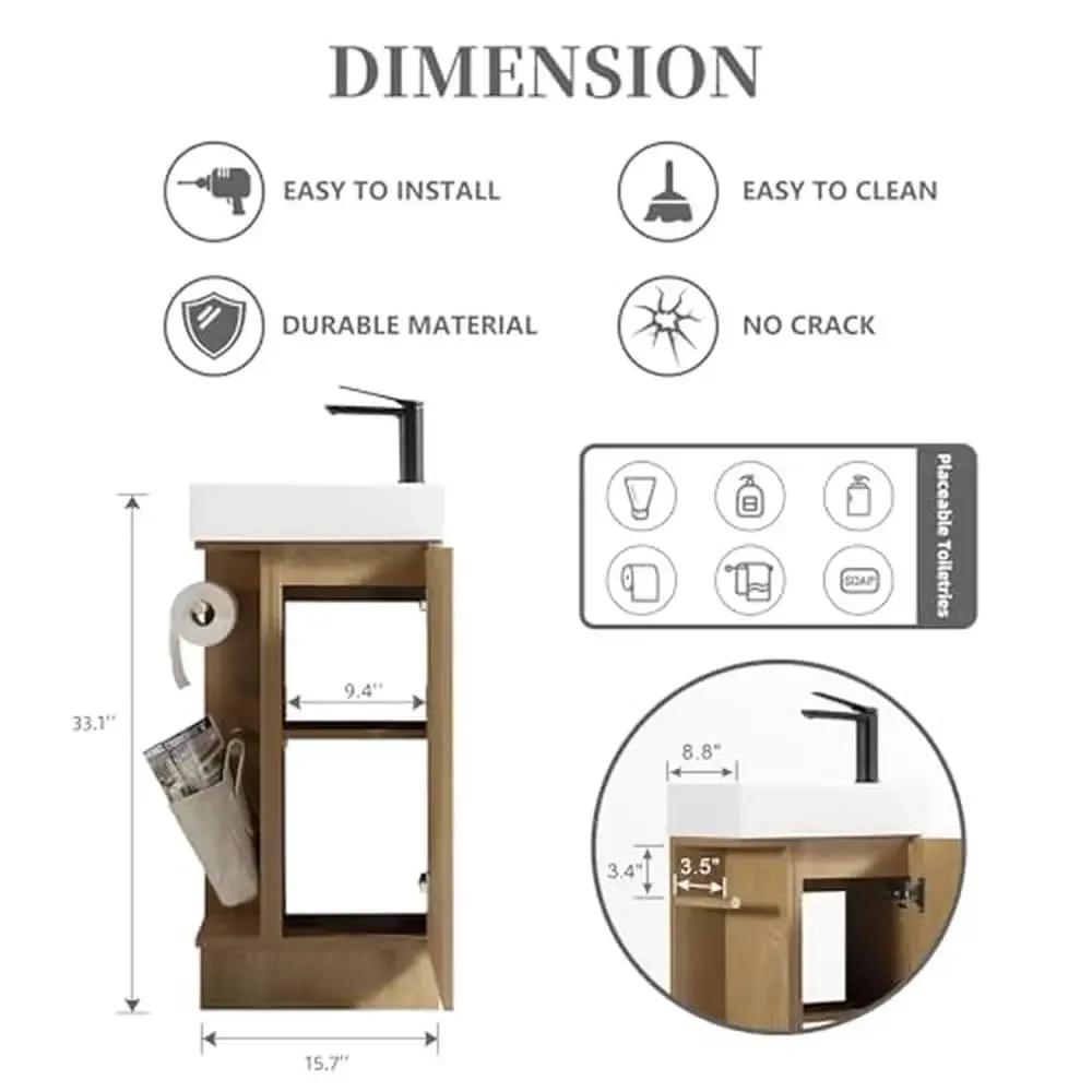 Floor-standing Bathroom Vanity Set with Stone Sink and Soft Closing Doors Small Space Cabinet with Additional Storage and Toilet