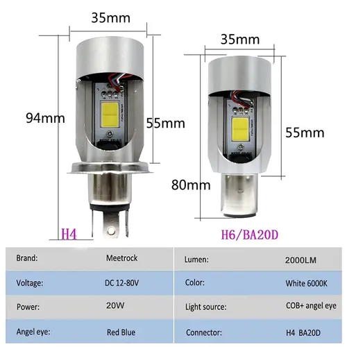 1PC Blue/Red Angel Eye H4 LED Motorcycle Headlight Ba20d HS1 H6 Scooter Motorbike Headlamp Light Bulb White DRL Accessories 12V - Image 2