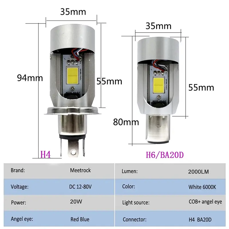 1PC Blue/Red Angel Eye H4 LED Motorcycle Headlight Ba20d HS1 H6 Scooter Motorbike Headlamp Light Bulb White DRL Accessories 12V - Image 2