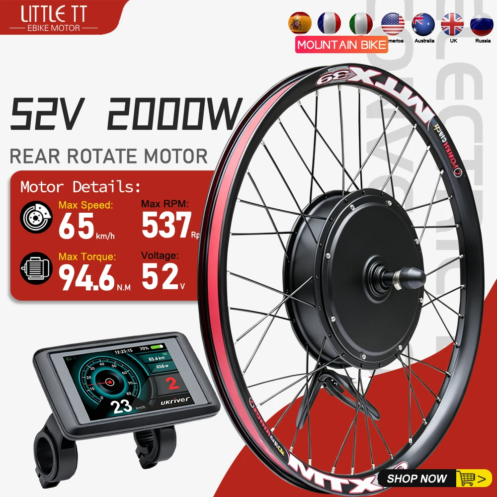 52V 2000W Ebike Conversion Kit Brushless Rear Electric Wheel Hub Motor 55-65KM/H Fast For 20"-29" Electric Bike Conversion Kit