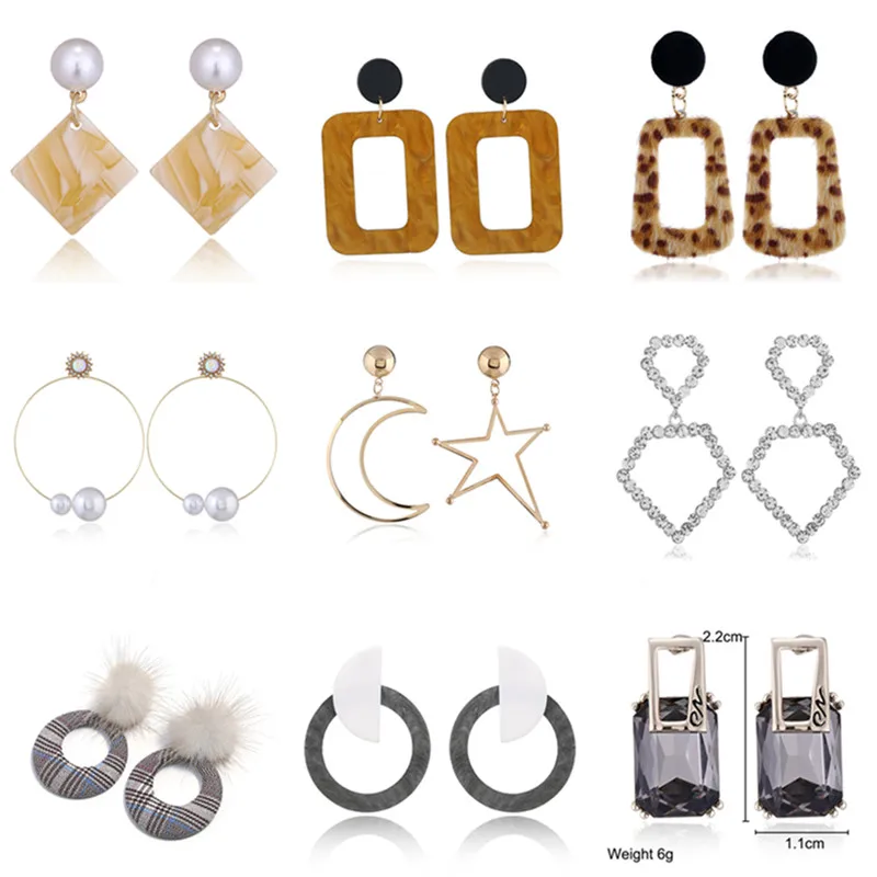 New Velvet Khaki Leopard Trapezoidal Star Crescent Cone Rhinestone Earrings Women's Fashion Jewelry Party Girl Gift Oorbelen