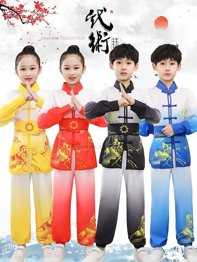 

2024 traditional chinese children kung fu costume national print wushu uniform suit kung fu suit oriental wing-chun clothing