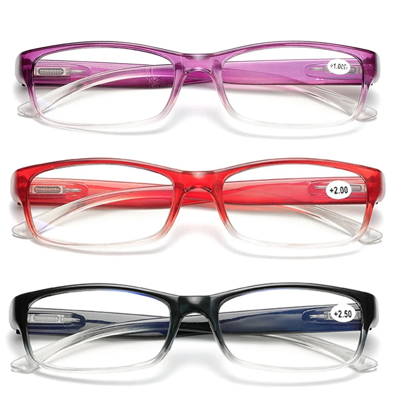 3Units 3 Colors Cute Square Women Men Reading Glasses Anti-blue light Magnifier +100 ~ +400 Flexible frame